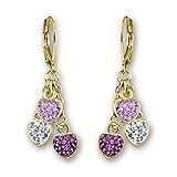 Kids Earrings 18k Gold Plated Jewelry Triple Crystal Hearts Lever Back Fashion Jewelry for Girls Sets