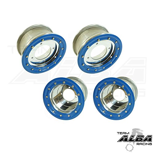 Honda TRX 450R TRX 400EX Beadlock Set of 4 Wheels Rims Rear 9x8 Front 10x5 4+1 Polished/Blue