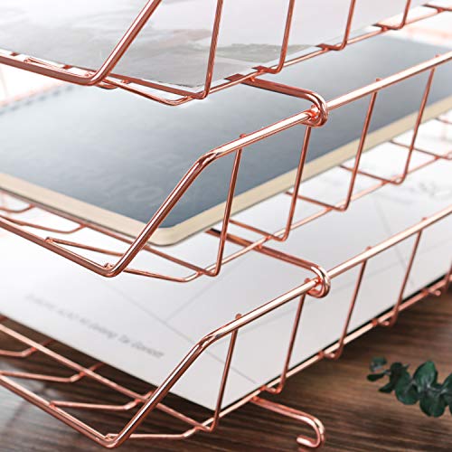 Simmer Stone Stackable Letter Tray, 4-Tier Desk File Organizer for Mails, Magazines, Documents and Accessories, Wire Paper Tray for Home, School and Office, Rose Gold