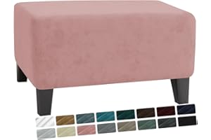 MAXIJIN Velvet Ottoman Cover Rectangular Stretch Square Ottoman Covers Slipcover Rectangle Washable Foot Stool Cover Thick Storage Protector with Elastic Bottom (Ottoman Small, Dusty Pink)