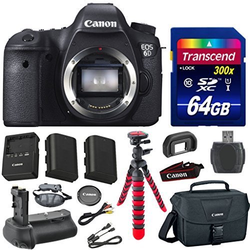 Canon EOS 6D 20.2 MP Full-Frame CMOS Digital SLR Camera Body Bundle with Transcend 64GB Memory Card + Canon Deluxe Case + 12