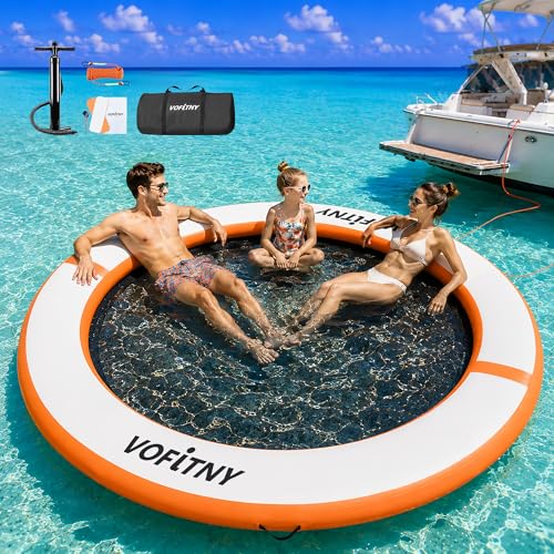 Inflatable Floating Dock Air Platform Multi-Person Swim Water Mat with Rope Ladder, None-Slip Surface for Pool Lake Beach