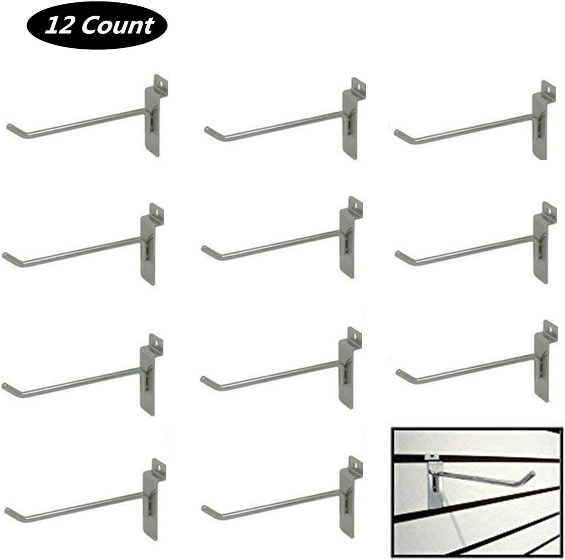 12 Count 4" Metal Chrome Slat Wall Hooks, Panel Display