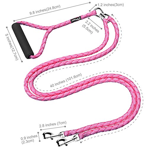 Peteast Dual Double Dog Leash No Tangle W Soft Handle for Two Dogs - Pink - Thumbnail 2