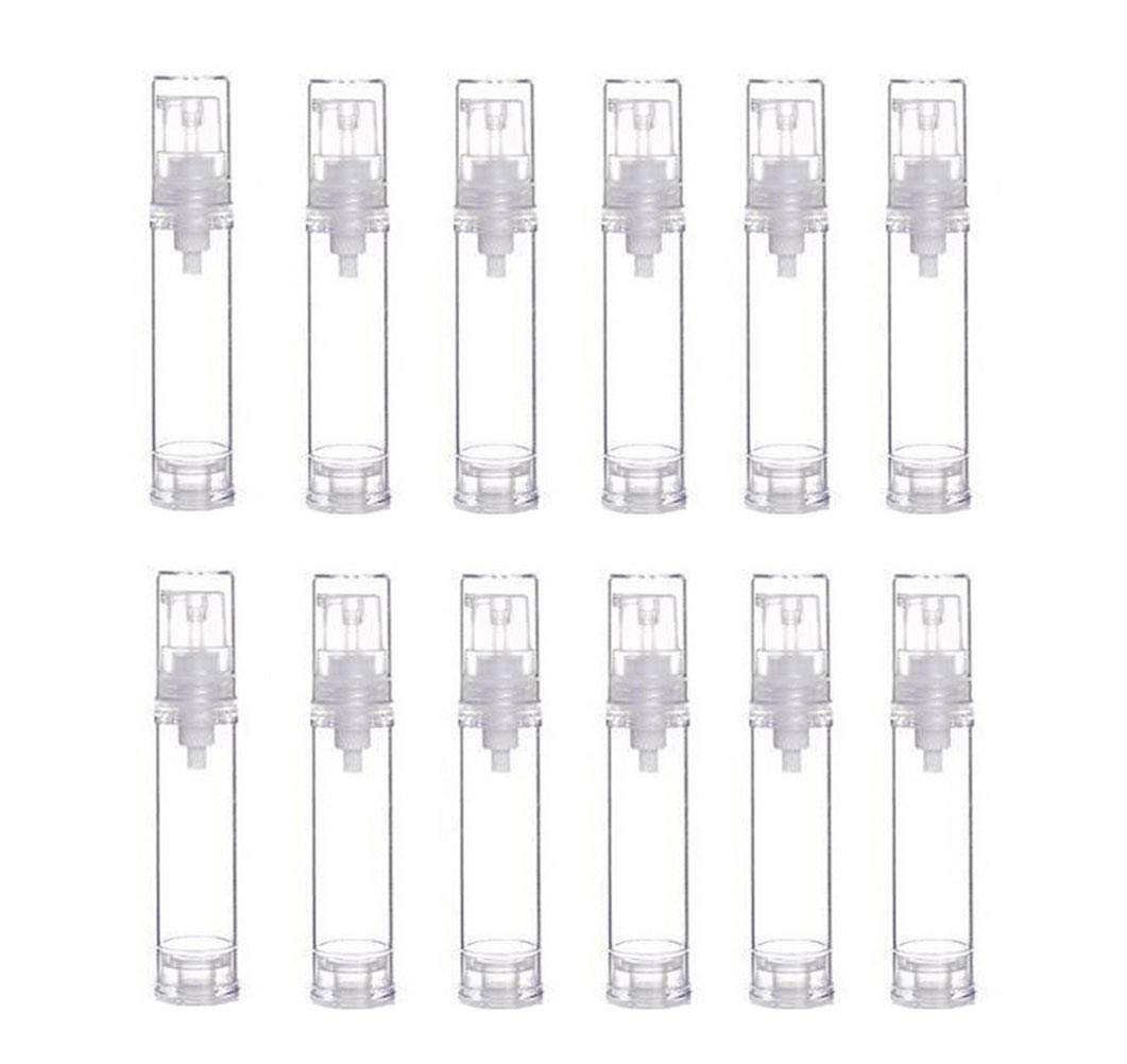 VASANA 12Pcs Empty Airless Vacuum Pump Bottle Refillable Plastic Cream Lotion Bottle Travel Sample Bottles for Cosmetic Make-up Toiletries Liquid Containers