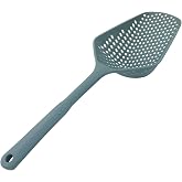 Jiozermi Plastic Strainer Spoon with Handle, Dark Blue | Durable Plastic, Slotted Spoon, Pasta Scoop and Strainer, For Cooking, Baking, and Draining Food