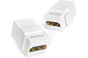 VCELINK 2-Pack 8K HDMI Keystone Jack with 8K 60Hz and 4K 120Hz, HDMI 2.1 Female to Female Adapter 48 Gbps, Snap-in 180 Degree Angle Connector for Wall Plate, Gold Plated, White