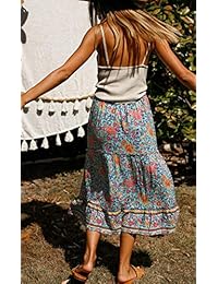 Falda de dama con estampado floral bohemio elástico en la cintura y un largo con bolsillos
