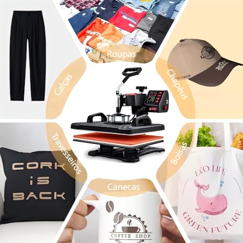 110V, 5 em 1 Prensa Termica, Maquina de Estampar Camisetas, Prensa Termica Sublimação, Sublimação, Máquinas de Prensa Térmica Transferência de Calor por para Camisetas Chapéu