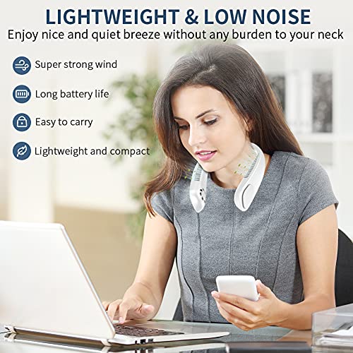 VOLADOR Portable Neck Fan, Hands Free Bladeless Hanging Sport Fan, 9600mAh USB Rechargeable Battery Wearable Personal Fan, 3-Speed Portable Quiet Neck Fan for Sports, Office and Outdoor