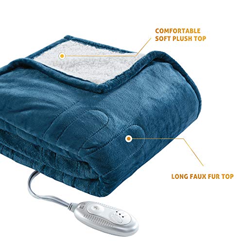 Hyde Lane Sherpa Heated Blanket Teal Luxury 60x70 Oversized Plush