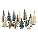 UHBGT Mini Tabletop Christmas Tree, 24pcs Miniature Pine Trees Frosted Sisal Trees with Wood Base DIY Crafts Home Decor Christmas Ornaments Green, Gold and Ivory,Mix Color