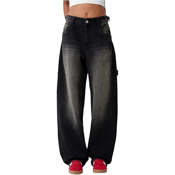Womens Y2k Low Waist Wide Leg Jean Vintage Distressed