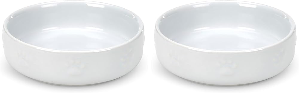 Petface Embossed Paw Ceramic Cat Bowl White 13 cm Pack of 2