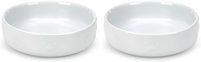 Petface Embossed Paw Ceramic Cat Bowl White 13 cm Pack of 2