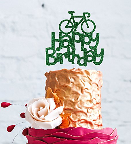 Lissielou Happy Birthday Bicycle Cake Topper Glittery Green