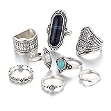 Creazy 8PCS Vintage Women's Boho Crystal Flower Knuckle Ring Tibetan Turkish (Black)