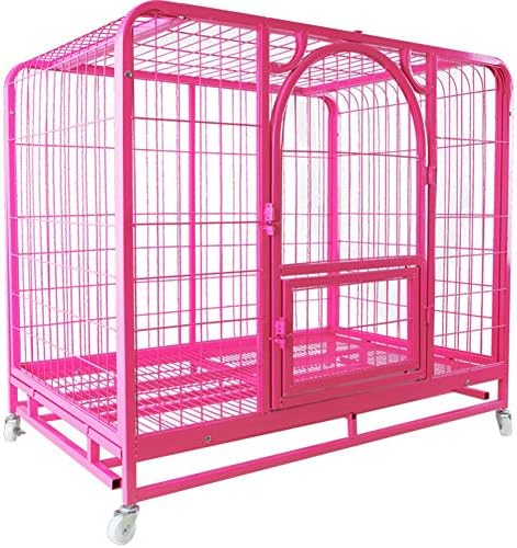 GNAWOX Outdoor Pet Cage Crate With Wheels And Door, Heavy Duty Metal Dog Crates Removable Tray For Small And Medium Dogs - Pink (Size : 78x54x72cm)