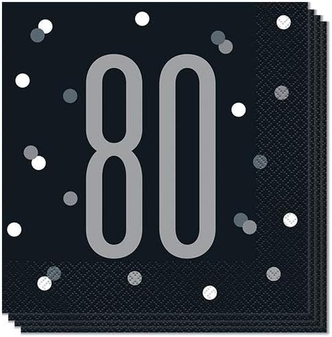 Stunning 80th Glitz Black & Silver Luncheon Napkins (16cm) - Chic & Elegant Party Essential - Perfect for Special Occasions - 16ct - Image 3