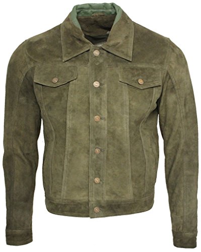 Infinity Men's Trucker Casual Khaki Goat Suede Leather Shirt Jeans Jacket XL - Thumbnail 7