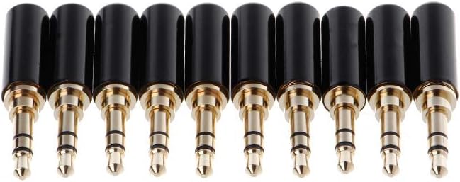 Geesy 10 Pcs 3 Pole Copper Gold Plated 3.5mm Male Stereo Audio Jack Plug Soldering Connector