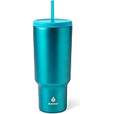 Manna Ranger XL Double-wall Insulated Stainless Steel Tumbler with Leak-proof Smart Seal Lid and Reusable Tritan Straw - 40 Oz - Matte Columbine