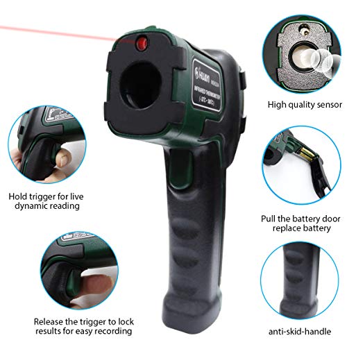 Digital Infrared Thermometer Laser Temperature Gun (Battery Include) with LED Display Non-Contact -26℉- 716℉(-32℃- 380℃) Ideal for Food Meat Cooking Kitchen, Automotive, Industry Measurement