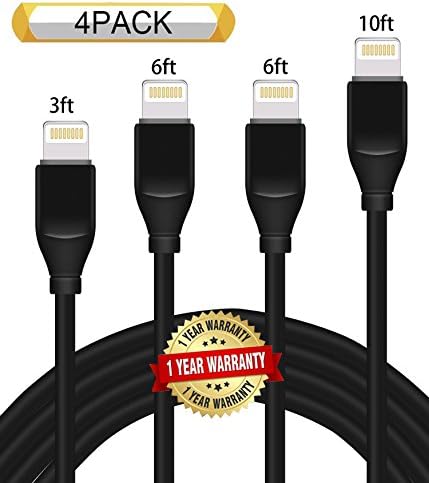 Ulimag Lightning Cable 4Pack 3FT 6FT 6FT 10FT iPhone Cable USB Cord Charging Charger for iPhone X, 8, 8 Plus, 7, 7 Plus, 6s, 6s Plus, 6, 6 Plus, SE, iPad (Black)