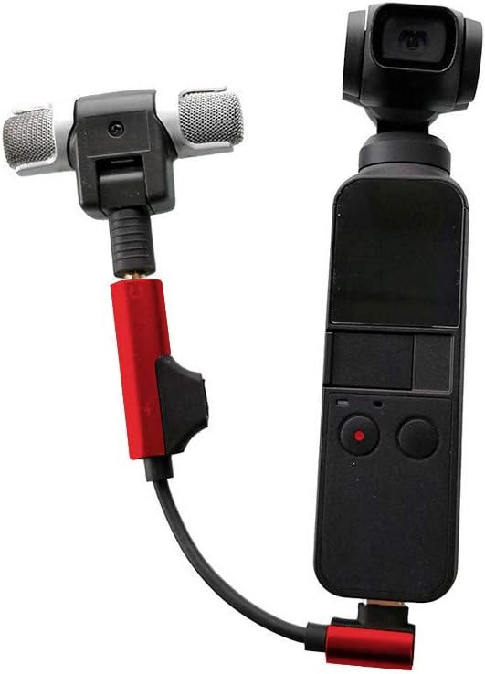 Audio Adapter External-Wireless Microphone For DJI Osmo Pocket Accessories, Handheld PTZ External Microphone +Type-cz to 3.5mm Audio Cable (Red)