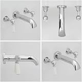 Milano Elizabeth Wall Mounted Bath Filler Tap Lever Handle Chrome White 3 Tap view 4