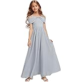 NMASRAXO Off Shoulder Junior Dresses for Teen Girls Chiffon Flower Girl Dress Spaghetti Strap Birthday Dress