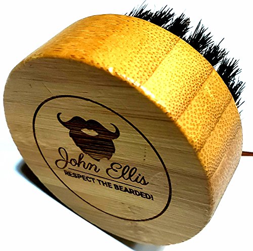 John Ellis Beard & Stache (JEBS) Witty Collection Boar Bristles Round Beard Brush for Beard Oils and Beard Balm - Respect The Bearded!