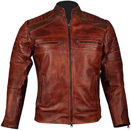 Men's Vintage Cafe Racer Brown Biker Leather Jacket (XL - to fit chest 46-47")