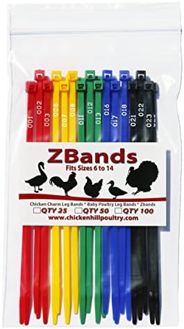 Zband Numbered Poultry Leg Bands Fits Sizes 6 to 14 (25, Multi Primary)