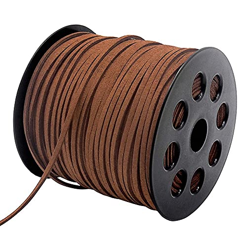 KASTWAVE 2.6mm Suede Cord, 100 Yards Flat Faux Leather Cord for Necklaces, Bracelets, Jewelry Making, Beading and DIY Crafts (Coffee)