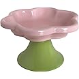 Ceramic Elevated Cat Bowls,Flower Cat Bowl,Small Raised Cat Dish,Ceramic Elevated Cat Dish,Flower Ceramic Raised Cat Bowls for Cats&Small Dogs,reducing pet’s Neck Bending and Pressure – Pink Green