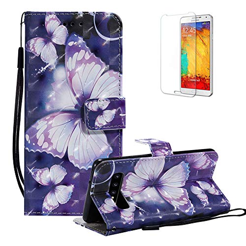 Funyye Magnetic Flip Case for Samsung Galaxy S10,Elegant 3D Purple Butterfly Fantasy Painted Design Folio Wallet Pocket with Stand Credit Card Holder Slots Soft Silicone Leather Case for Samsung S10