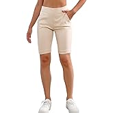 JAMfit Women's Pull-On Bermuda Shorts Stretch High Waist 10" Inseam Dressy Summer Casual Athletic Shorts with Pockets
