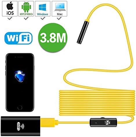 Newest Wireless Endoscope, 3.8M Yellow WIfi Borescope Inspection Camera 2.0 Megapixels HD Snake Camera for Android and IOS Smartphone, iPhone, Samsung, Tablet …