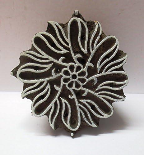 INDIAN WOODEN HAND CARVED TEXTILE PRINTING ON FABRIC BLOCK STAMP ROUND