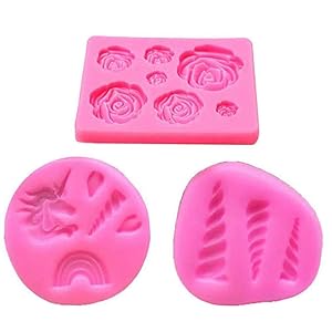 Mini Unicorn Mold Silicone Horn Ears Flowers Toppers for Fondant, Cupcake, Chocolate, Cookie (Set of 3)