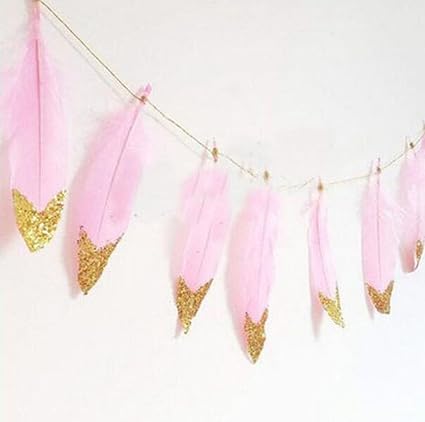 Amazon Com 13pcs 7 Pies Rosa Y Dorado Feather Banner Buntings