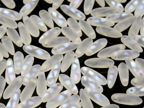 50 pcs Czech Glass Dagger Beads Small 10x3mm Crystal Grating AB Mat
