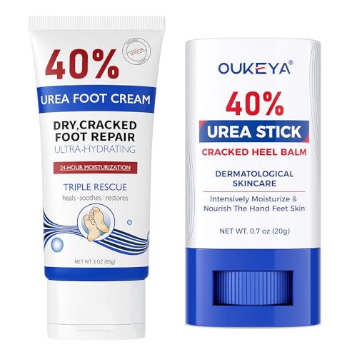 OUKEYA Urea Cream 40 Percent Tube 3 Oz, Urea Foot & Hand Cream for Dry Cracked, with 40 per Urea Lotion Stick for Feet Maximum Strength