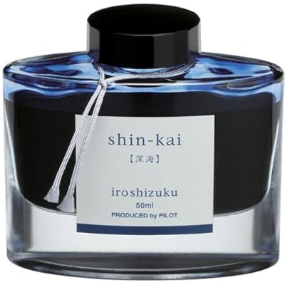 PILOT Iroshizuku Bottled Fountain Pen Ink, Shin-Kai, Deep Sea (Blue Black) 50ml Bottle (69225)