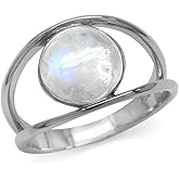 Silvershake Natural Moonstone White Gold Plated 925 Sterling Silver Solitaire Ring