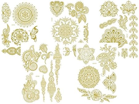 5 Bögen Metallic Flash Tattoo 1-5 Gold Henna Tattoos Temporäre Tattoos