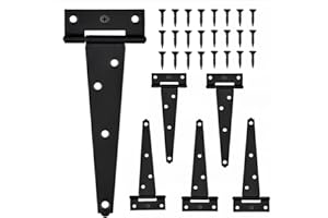 SYMI SMMR 6PCS 6 inch T Gate Hinges Heavy Duty, Tee Outdoor Barn Shed Door Hinge for Wood, Strap Black Rustproof Bisagras para Puertas De Madera, Wooden Fence Yard