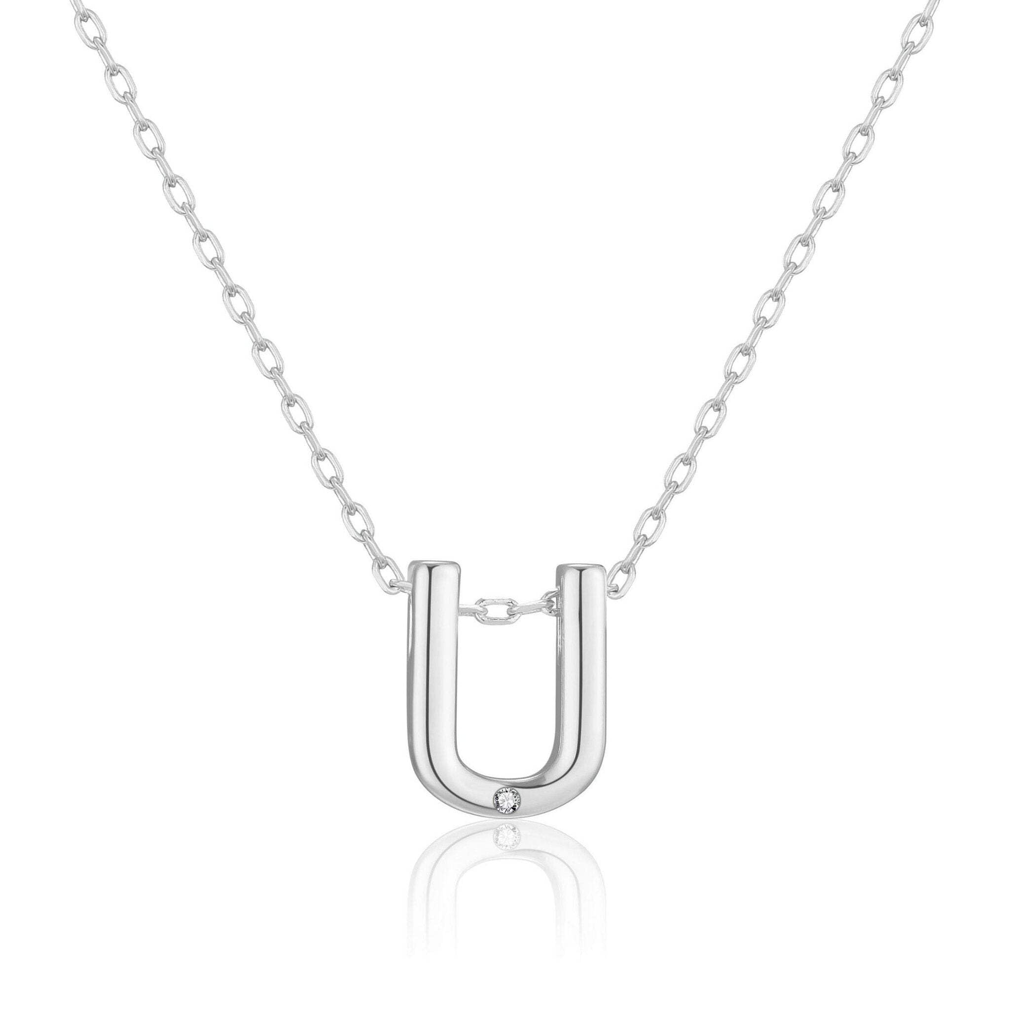 Philip Jones Initial Necklace Letter U Created with Zircondia® Crystals