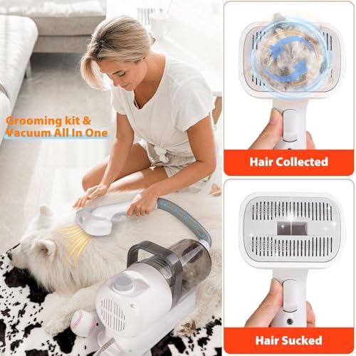 SKY-TOUCH Pet Grooming Kit and Hair Vacuum, 12 in 1 Shedding Grooming Kit, Vacuum Suction 99%, 2L Large Capacity Low Noise Hair Remover Supplies for Dogs & Cats, Professional Grooming Shedding Tools